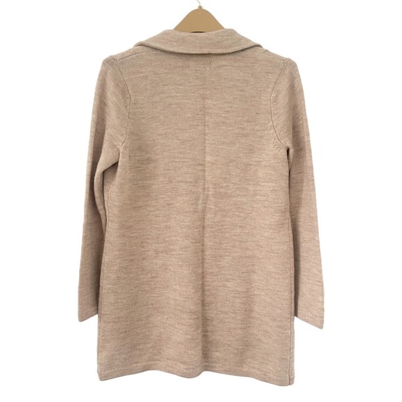 Carole Little Tan Merino Wool Sweater Jacket Long Button Cardigan M Preppy - Picture 2 of 8